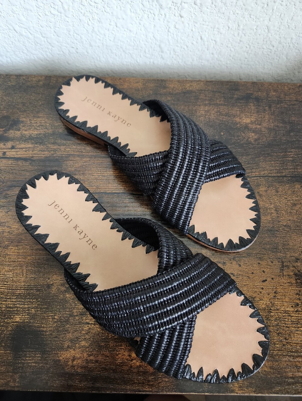 Jenni Kayne Raffia Crossover Sandals Black Sz 36